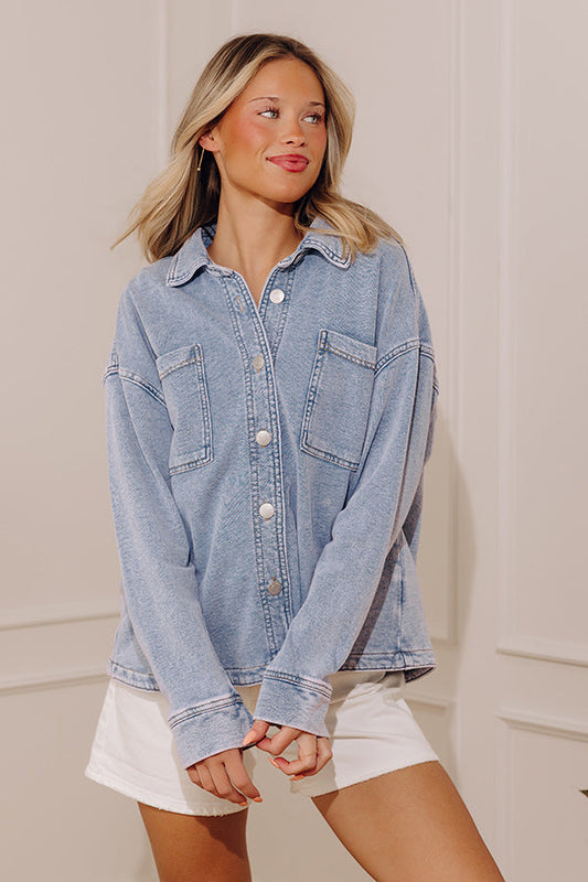 Always Easygoing Vintage Wash Terry Jacket in Light Wash