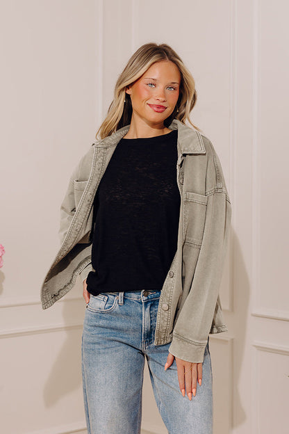 Always Easygoing Vintage Wash Terry Jacket in Sage