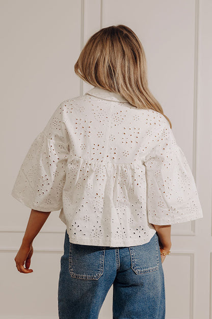 Airy Romance Eyelet Button Up Top