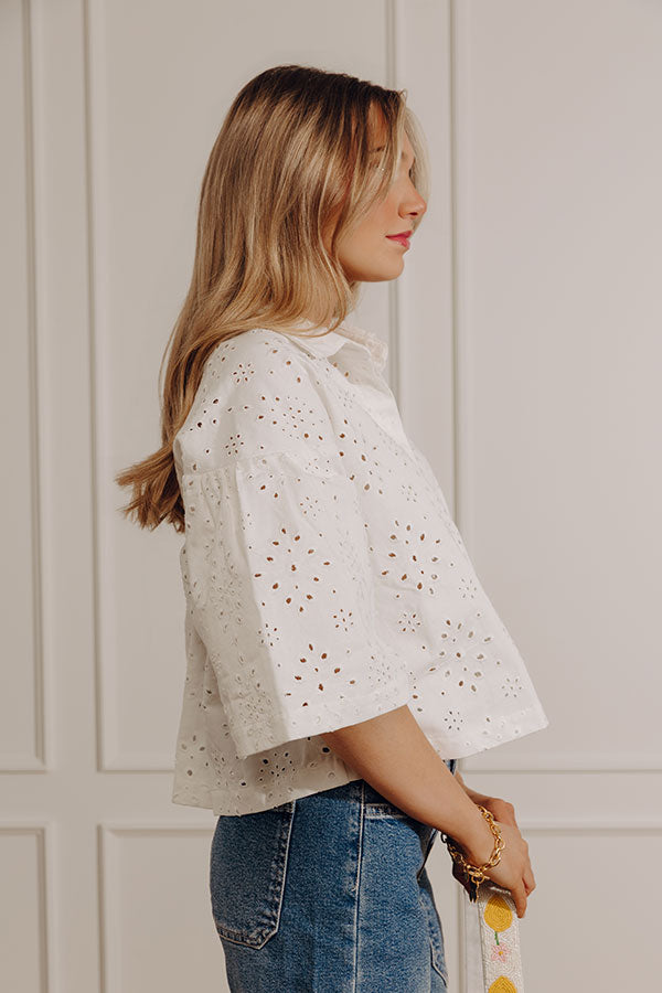 Airy Romance Eyelet Button Up Top