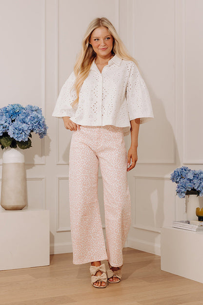 Airy Romance Eyelet Button Up Top