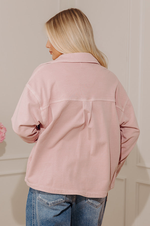 Always Easygoing Vintage Wash Terry Button Up Top in Blush