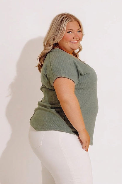 Casual Brunch Ribbed Top in Sage Curves