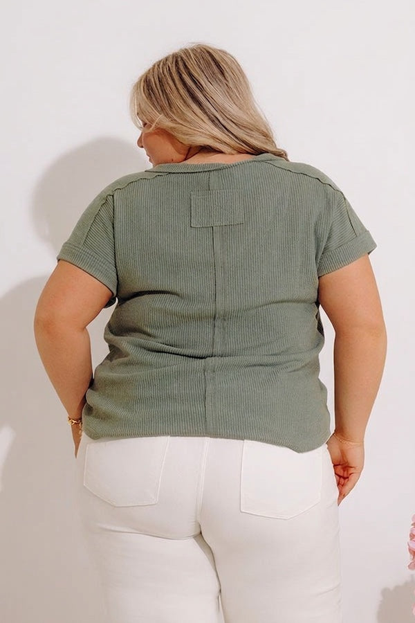 Casual Brunch Ribbed Top in Sage Curves