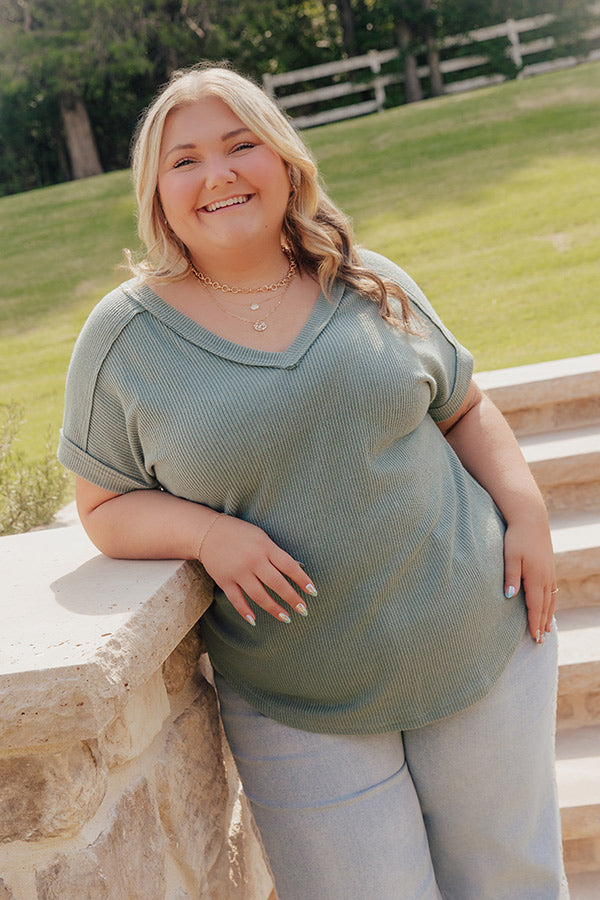 Casual Brunch Ribbed Top in Sage Curves