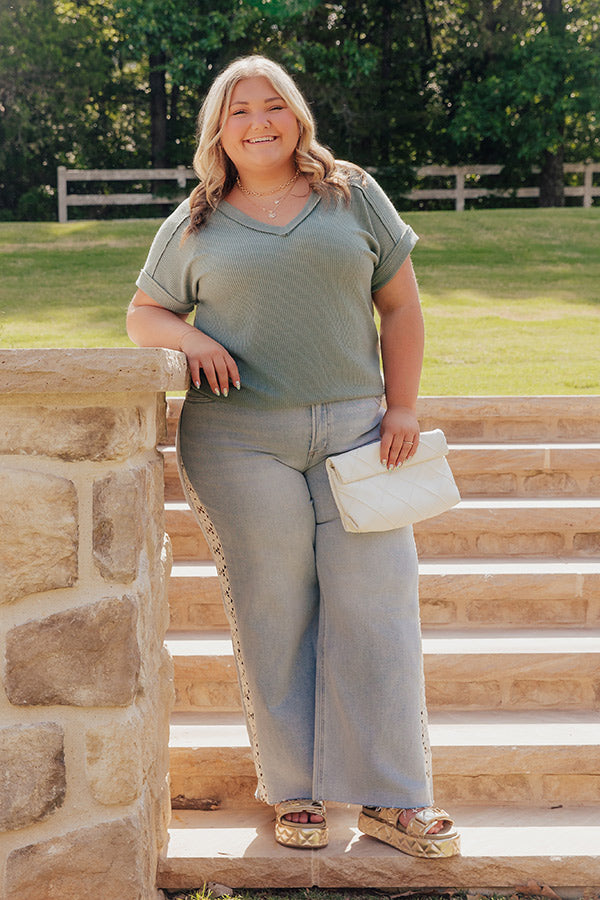 Casual Brunch Ribbed Top in Sage Curves