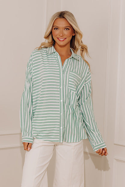 Bold by the Bay Oversized Button Up Top in Green