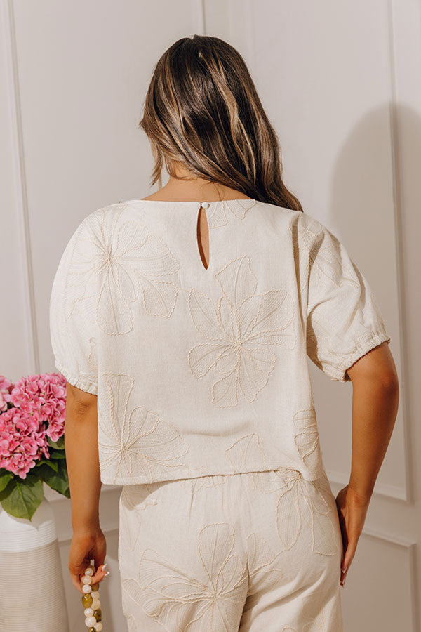Casual Calm Embroidered Linen-Blend Top