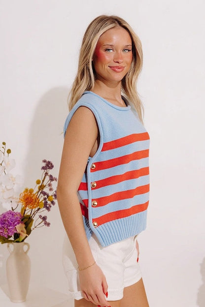 Shoreline Chic Knit Stripe Top in Sky Blue