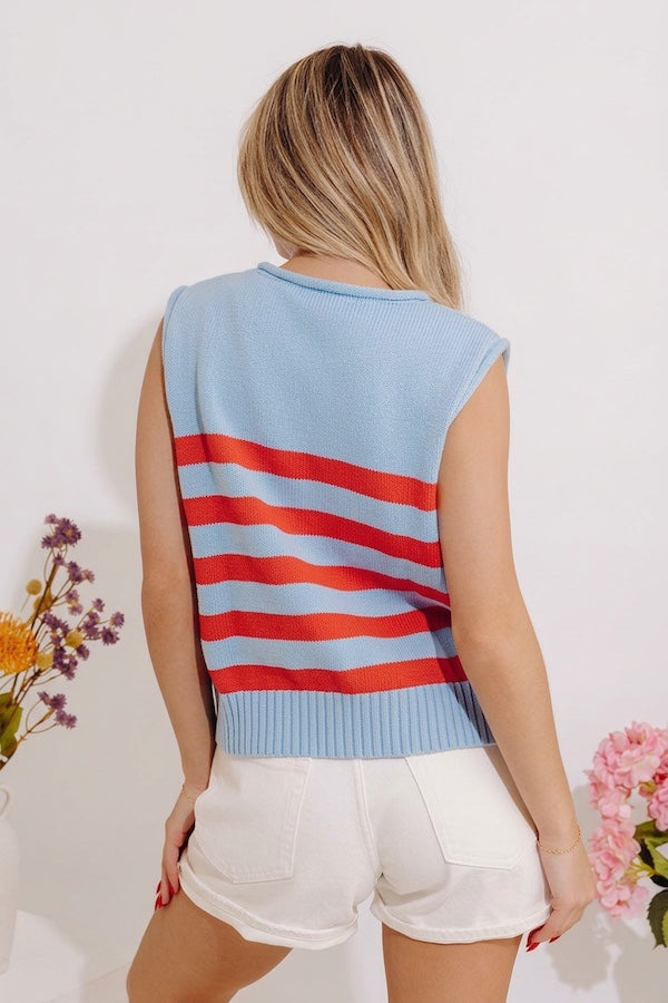 Shoreline Chic Knit Stripe Top in Sky Blue