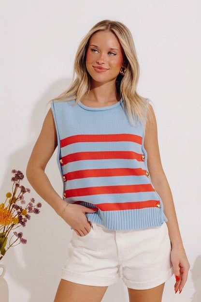 Shoreline Chic Knit Stripe Top in Sky Blue