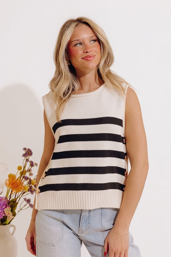 Shoreline Chic Knit Stripe Top in Cream