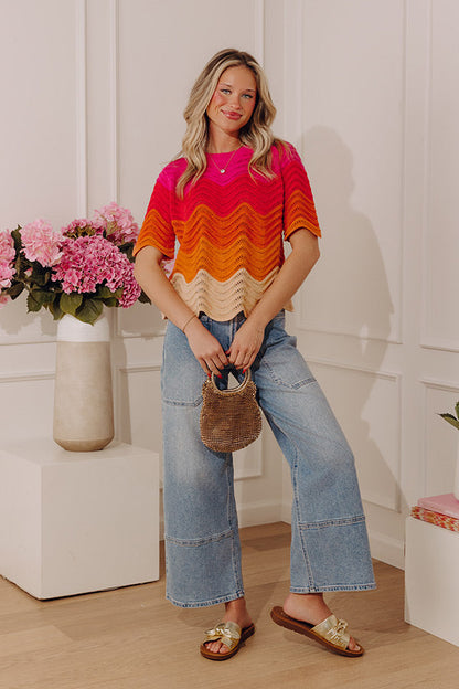 Charming in Color Pointelle Knit Color Block Top