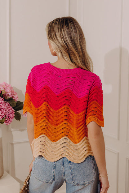 Charming in Color Pointelle Knit Color Block Top