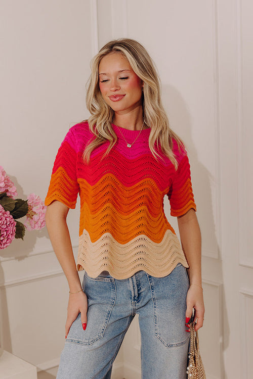 Charming in Color Pointelle Knit Color Block Top