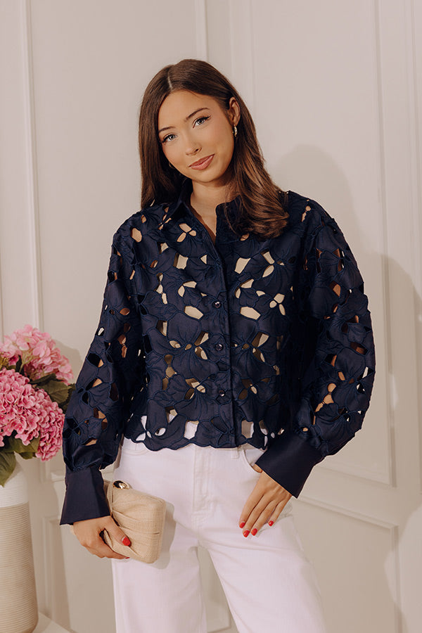 Downtown Darling Floral Embroidered Button Up Top