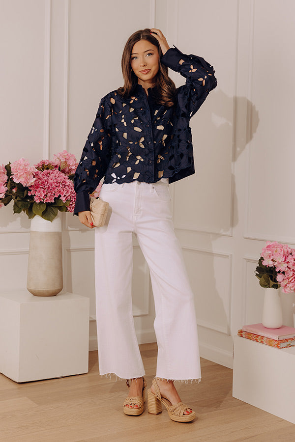 Downtown Darling Floral Embroidered Button Up Top