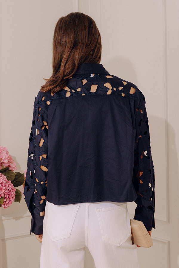 Downtown Darling Floral Embroidered Button Up Top