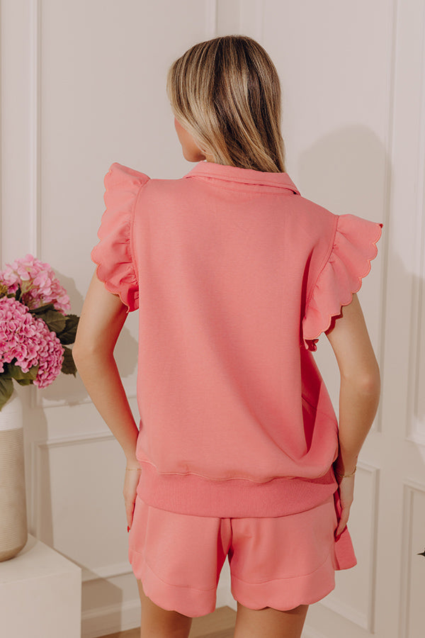 Favorite Fit Quarter Zip Scuba Top in Coral Pink