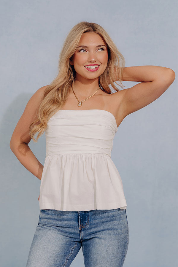 Effortless Look Ruched Peplum Top in White