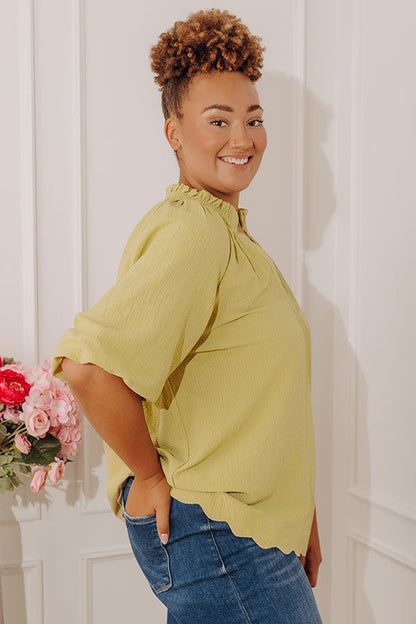 Casual Flow Scalloped Top in Lime Punch Curves