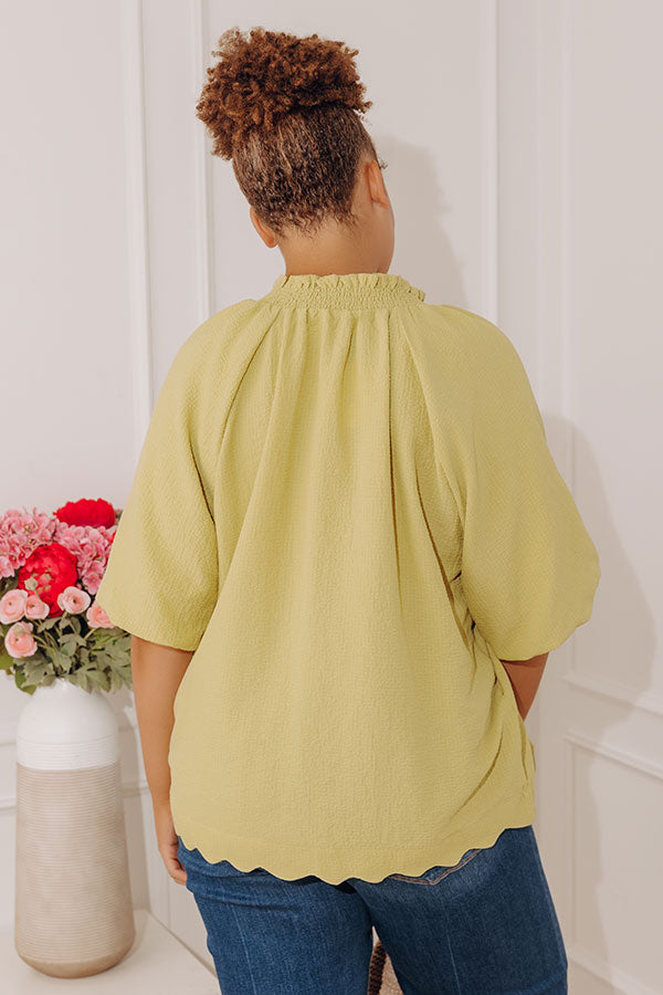 Casual Flow Scalloped Top in Lime Punch Curves