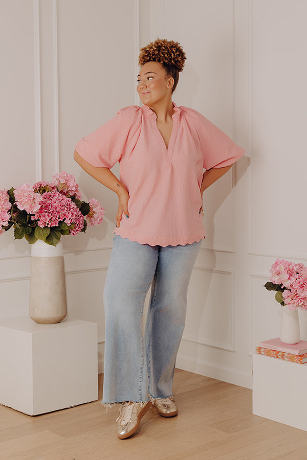 Casual Flow Scalloped Top in Pink Curves