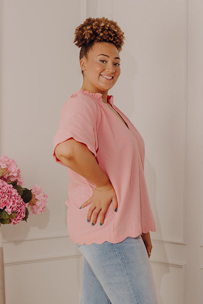 Casual Flow Scalloped Top in Pink Curves