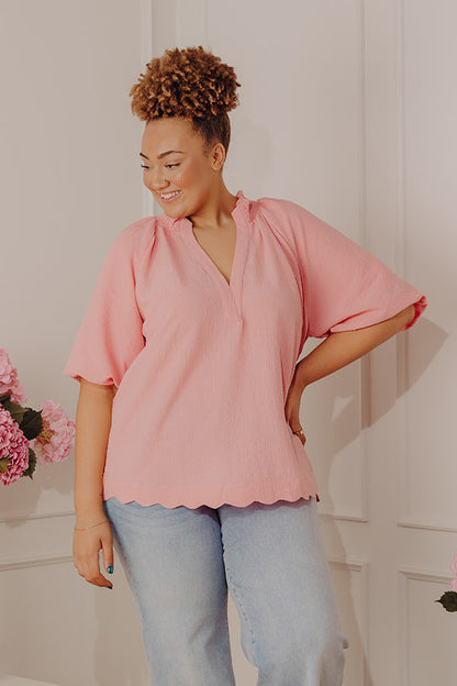 Casual Flow Scalloped Top in Pink Curves