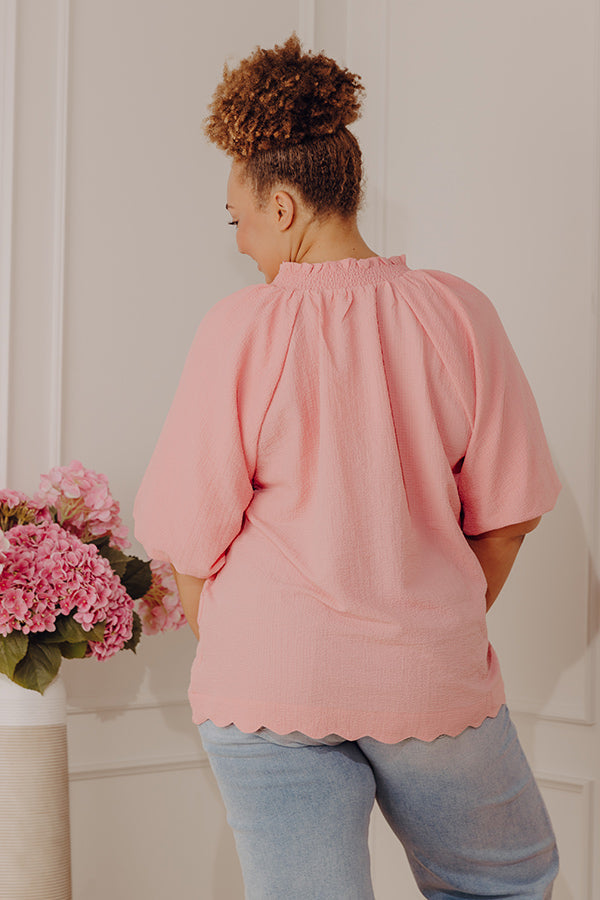 Casual Flow Scalloped Top in Pink Curves