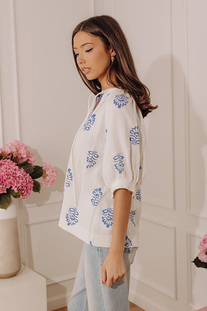 Coastal Bloom Floral Gauze Top