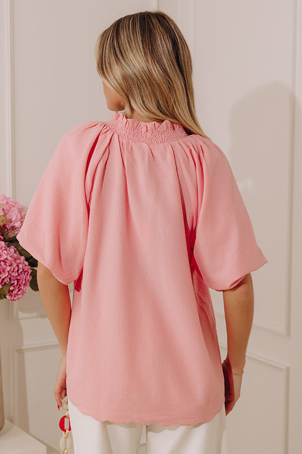 Casual Flow Scalloped Top in Pink
