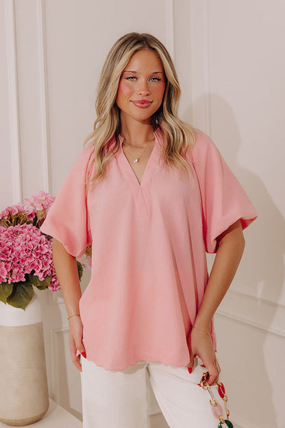 Casual Flow Scalloped Top in Pink