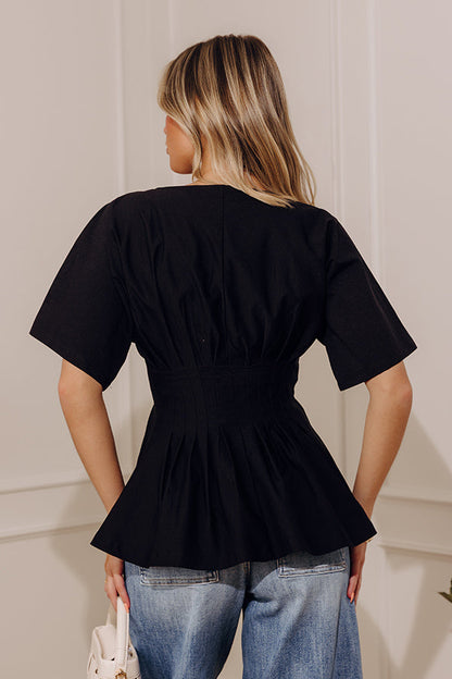 Manhattan Chic Pleated Peplum Top