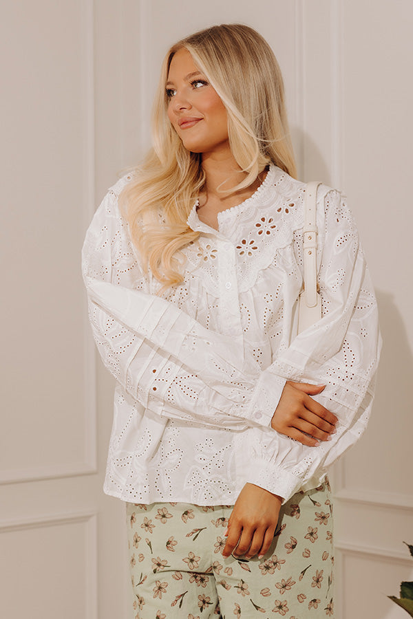 Vacation Bound Eyelet Button Up Top