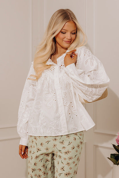 Vacation Bound Eyelet Button Up Top