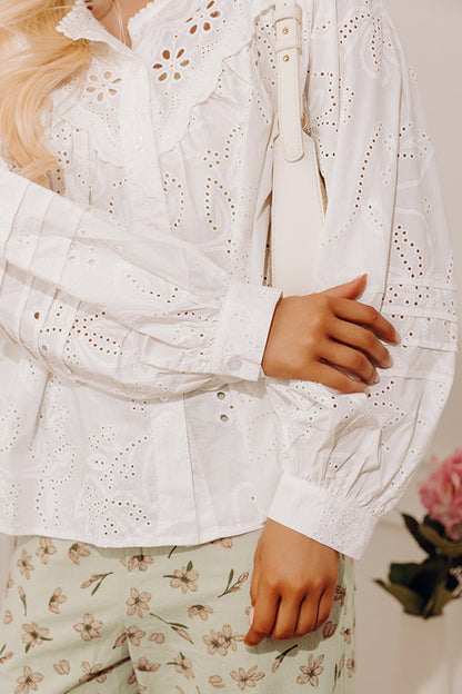Vacation Bound Eyelet Button Up Top