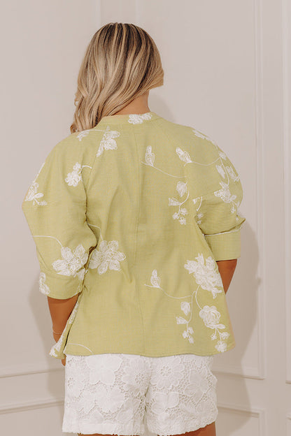 Sweet City Style Floral Embroidered Button Up Top