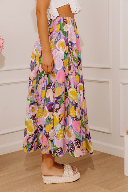 Sweet Aroma High Waist Floral Midi Skirt