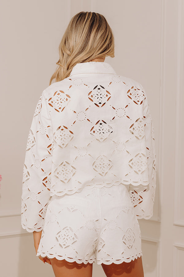 Capri Muse Denim Eyelet Button Up Top