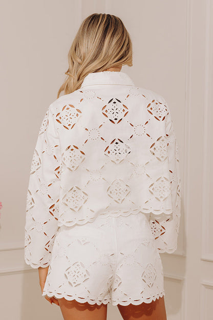 Capri Muse Denim Eyelet Button Up Top