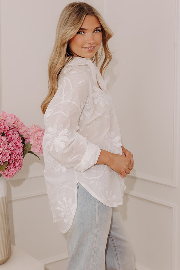 Casual By The Sea Floral Embroidered Button Up Top