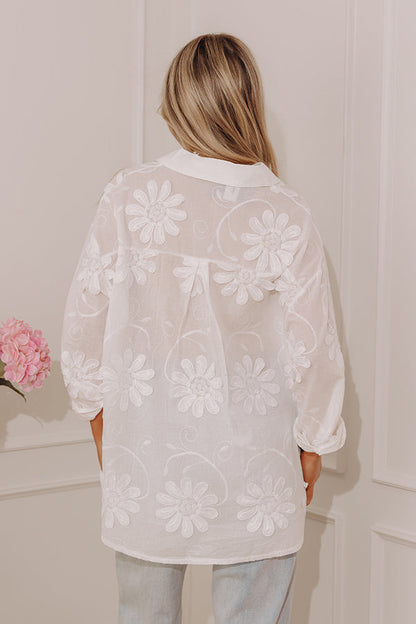 Casual By The Sea Floral Embroidered Button Up Top