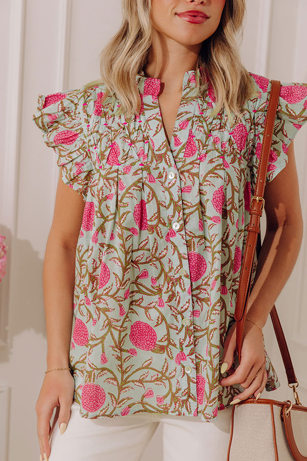 Out With The Girls Floral Top in Light Mint