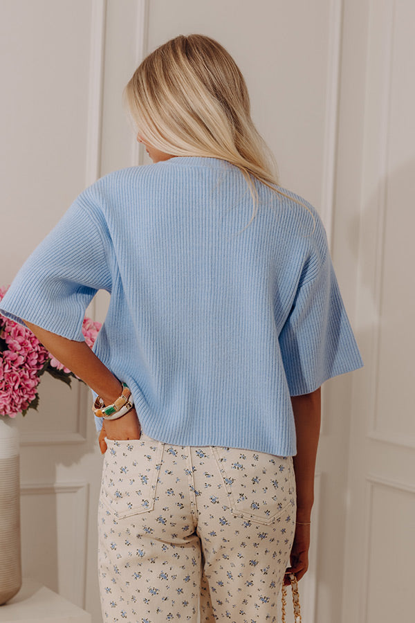 Softly Gathered Knit Sweater Top in Sky Blue