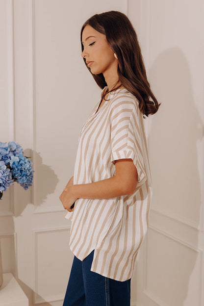 Chic Lines Oversized Top in Iced Latte