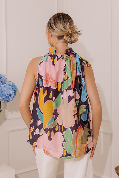 Bright Side Floral Shift Top in Navy
