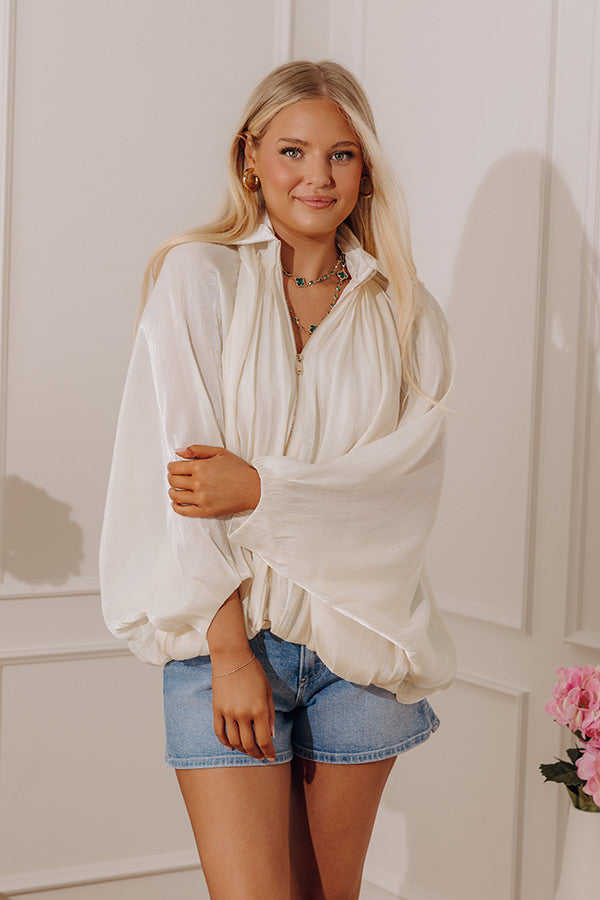 City Lights Organza Zip Up Top in Cream