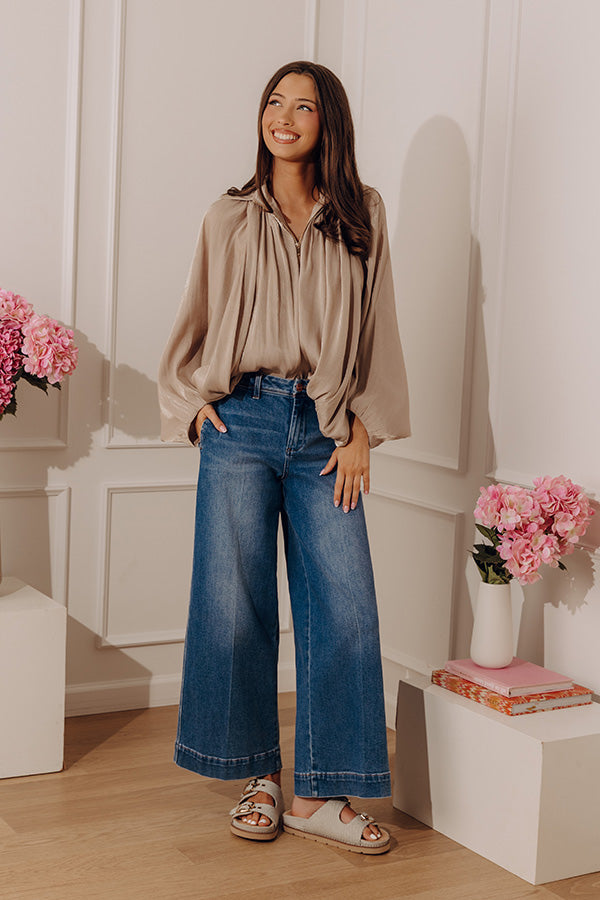 City Lights Organza Zip Up Top in Taupe