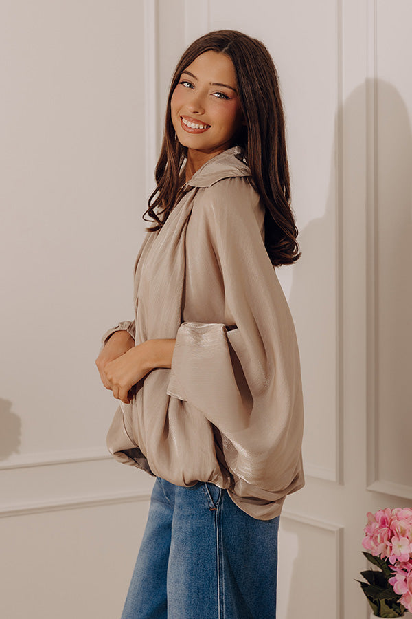 City Lights Organza Zip Up Top in Taupe